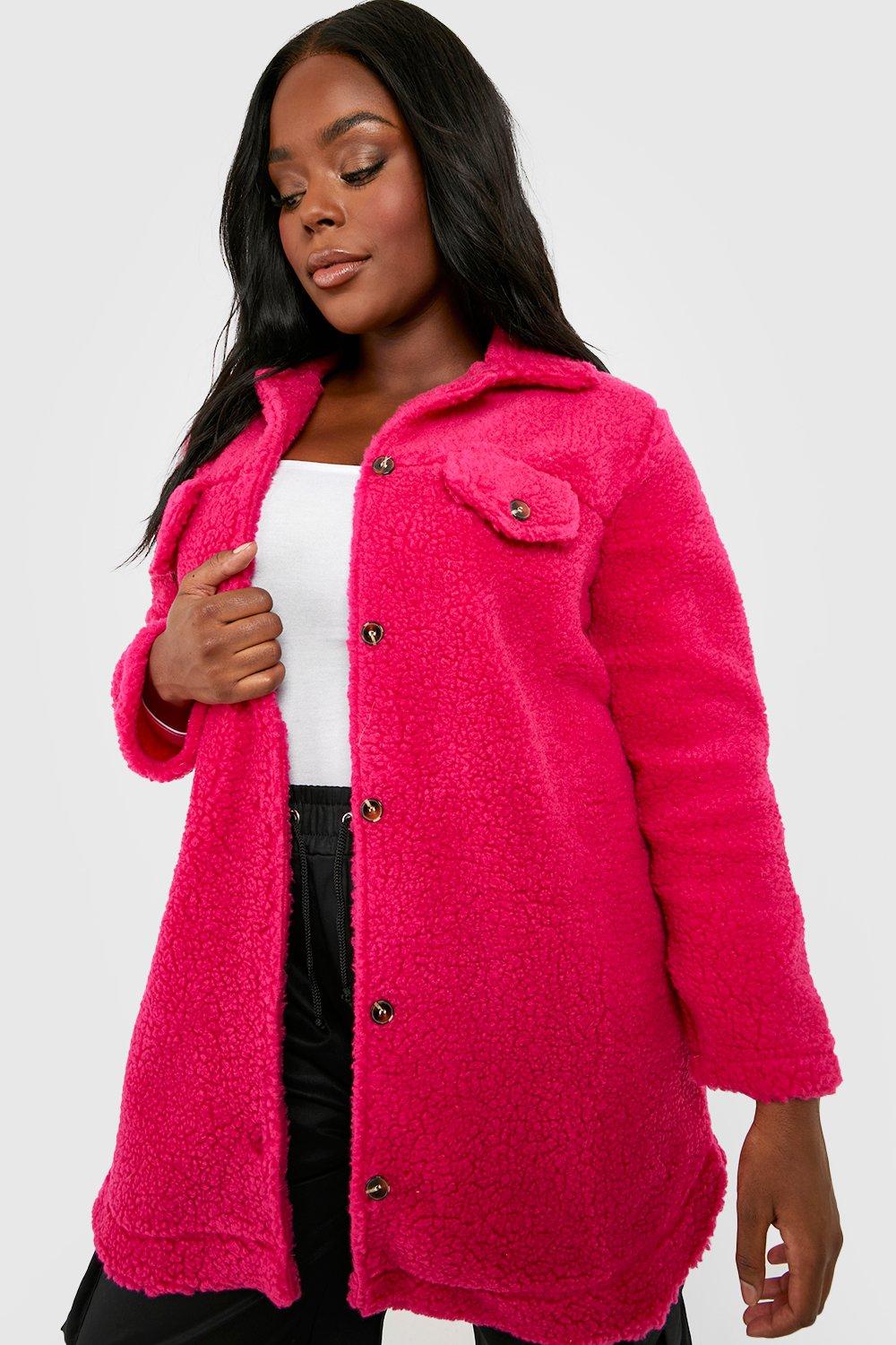 Plus size store pink teddy coat